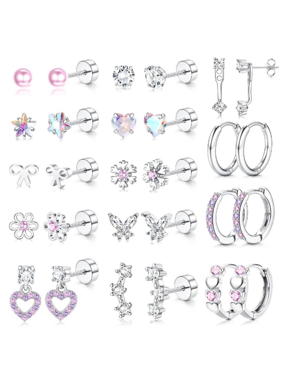 Hypoallergenic Flat Back Surgical Steel Stud Earrings Set 14K Gold Plated